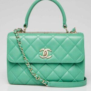 Chanel Green Quilted Lambskin Leather Small Trendy Bag